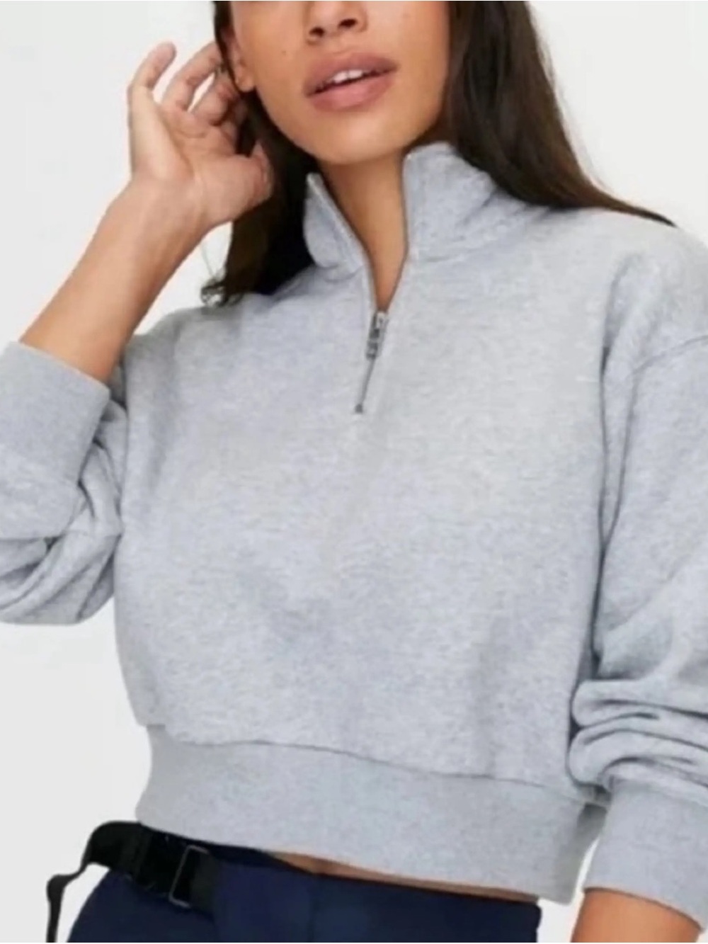 Aritzia Light Grey Cropped Half-Zip Turtleneck Sweater